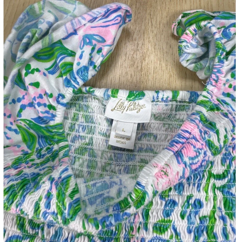 Lilly Pulitzer Girls Floral Smocked Dress Pink Blue‎ Green Size Large L